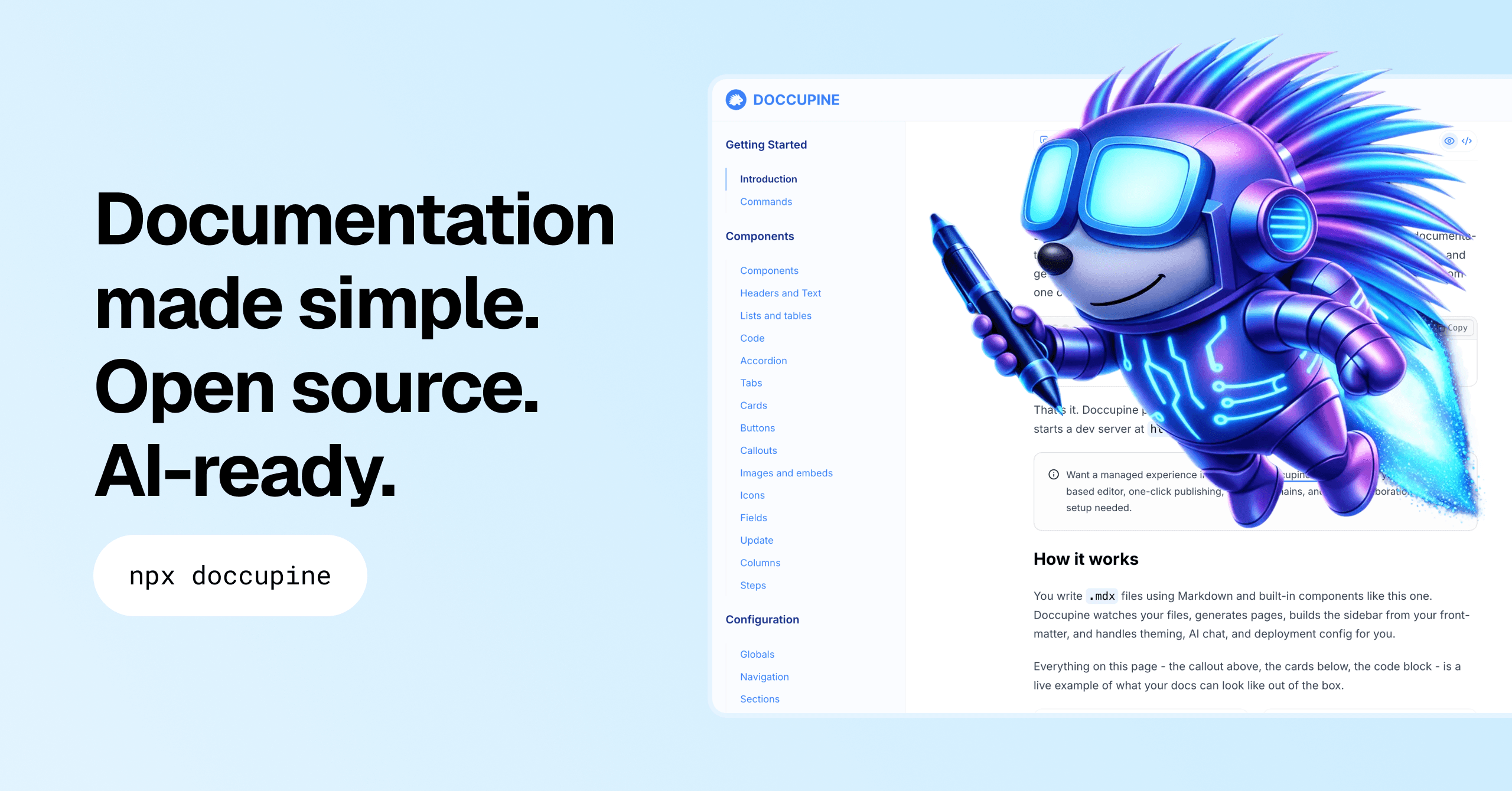 Doccupine dashboard with a freshly-deployed documentation site